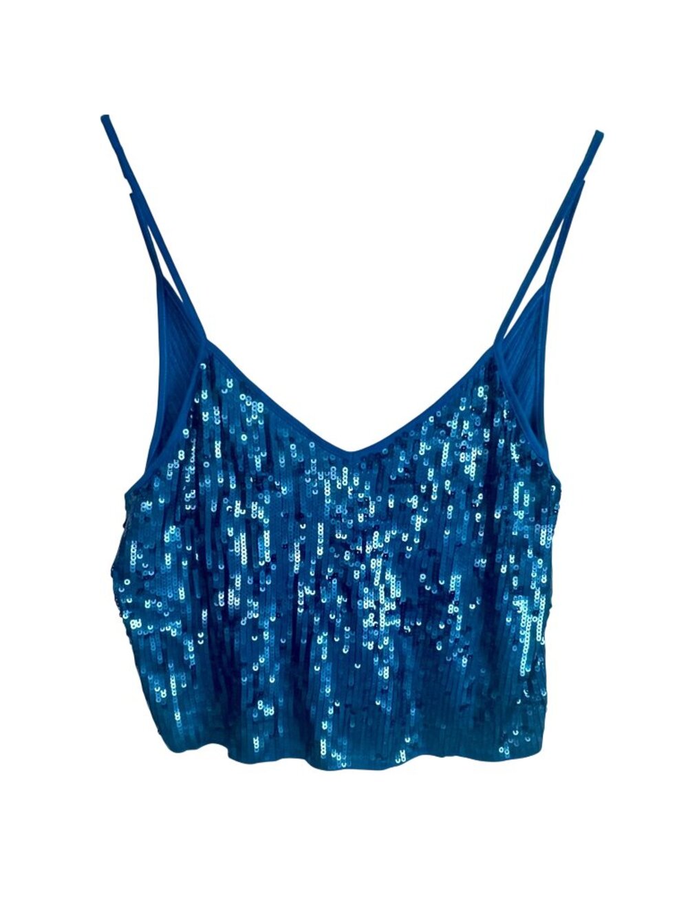 Blue Sequin Fairy Crop Tank Top Spaghetti Straps Butterfly Size M Express New